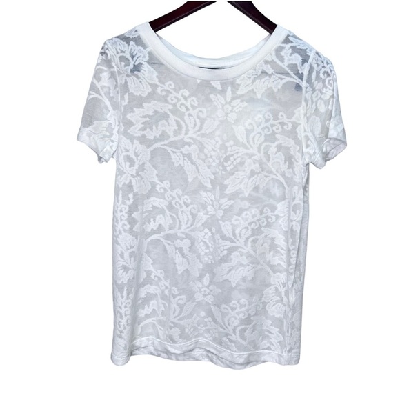 Selected Femme White Foral Sheer Scoop Neck Tshirt Size 36 - Picture 1 of 10